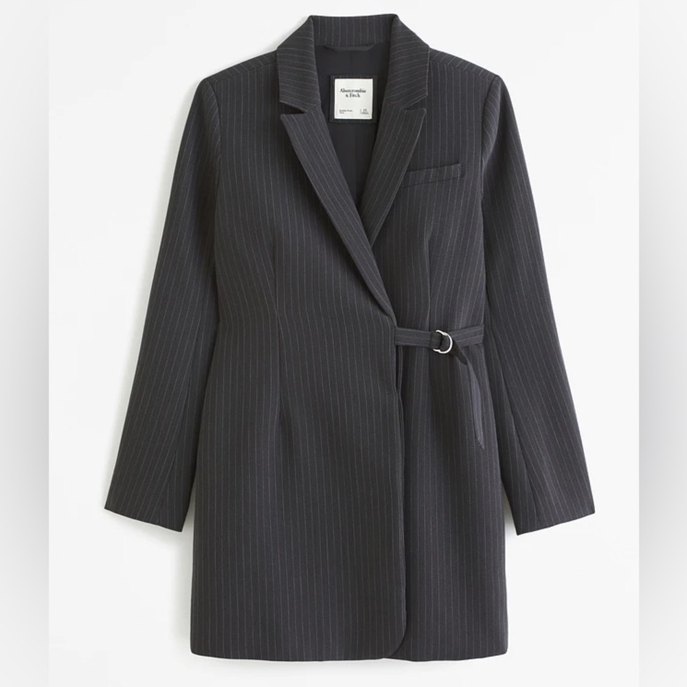 Abercrombie & Fitch Dark Grey Pinstripe Blazer Dress with Belt